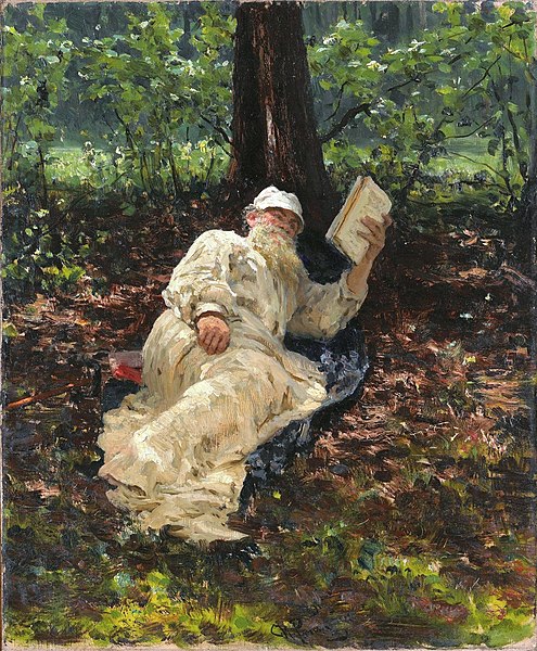 Le&oacute;n Tolst&oacute;i descansando en el bosque. 1891. REpin - Pr&oacute;logo a Le&oacute;n Tolstoi por Arturo Uslar-Pietri